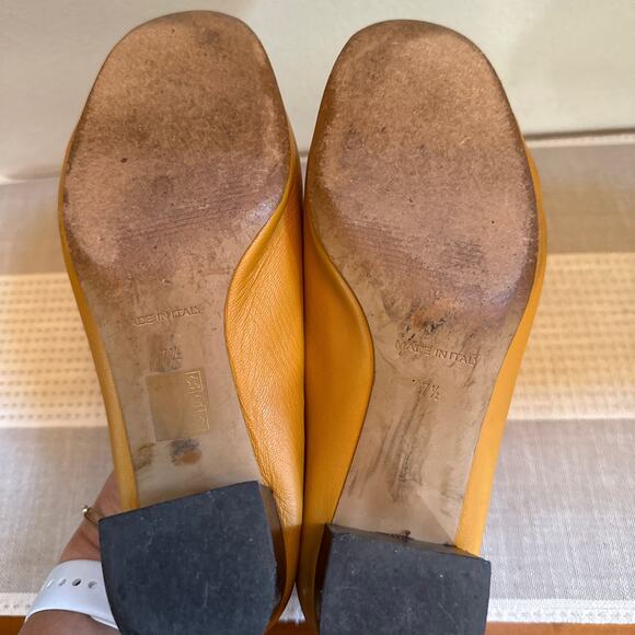 Everlane The Italian Leather Day Heel Shoes Yellow Slip-On Almond Toe Size 7.5 - Picture 8 of 9